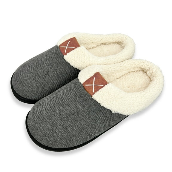 Women Slippers, House Cozy Slippers for Women, Soft Wool-Like Plush Slippers for Indoor & Outdoor with Memory Foam Non-Slip Sole, Gray, Size 5-6