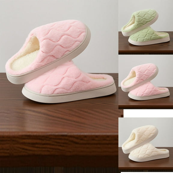 Women Slippers Indoor Winter Flat Heel Round Toe Slip-on Slides Warm Shoes Women's Casual Leisure Indoor House Slippers