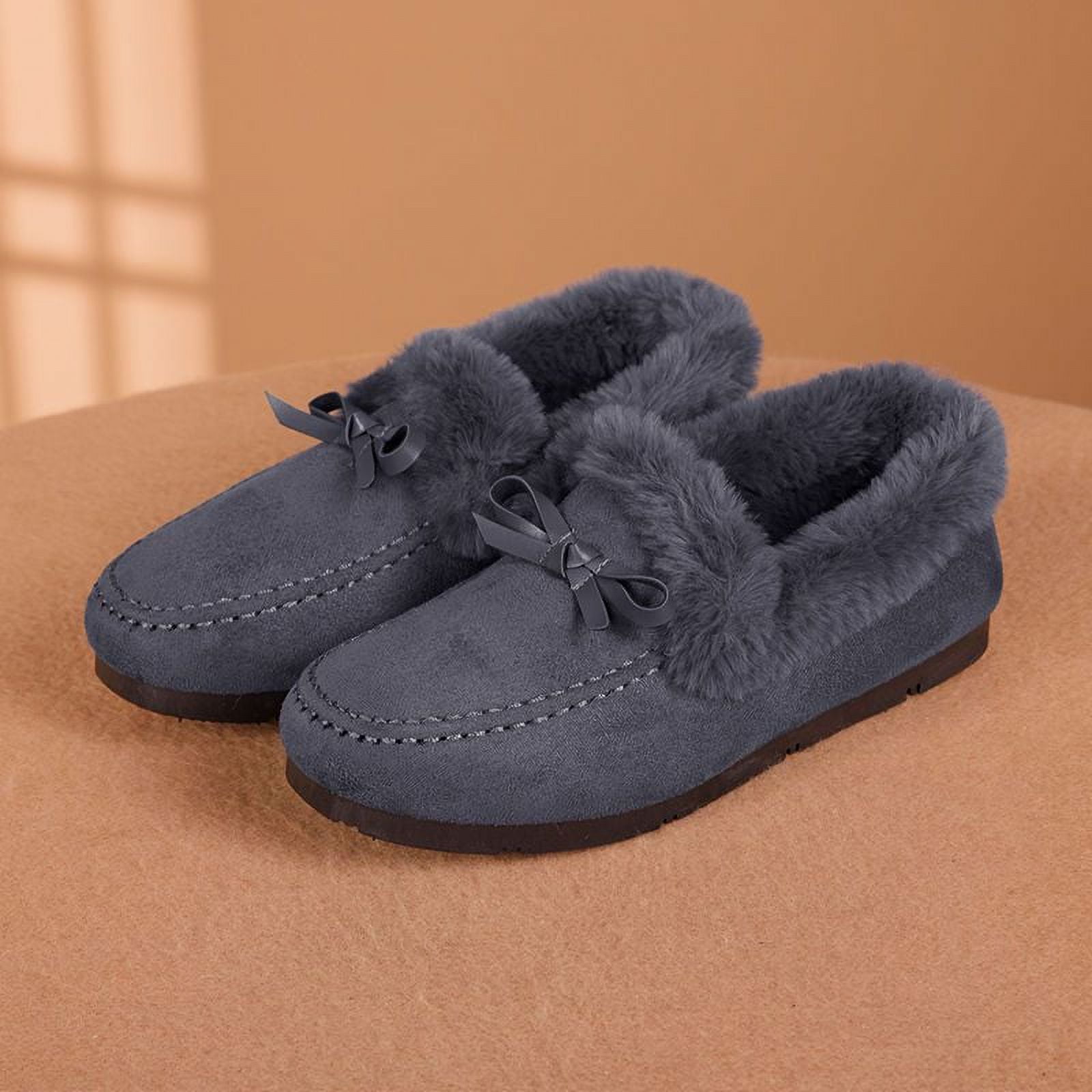Women Slippers Moccasins, Soft Faux Fur Lining with Cozy Memory Foam, Ladies House Slippers for