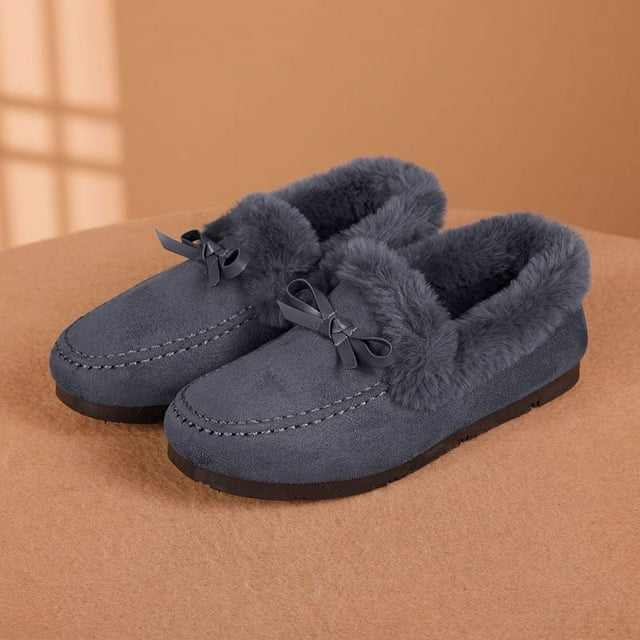 Women Slippers Moccasins, Soft Faux Fur Lining with Cozy Memory Foam, Ladies House Slippers for