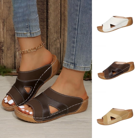 Women Slippers Ndbuld Women's Fashion Casual Summer Style Solid Color Fish Mouth Thick Bottom Wedge Slippers