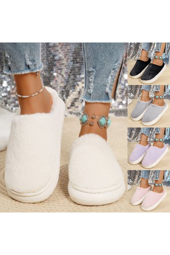 Women Slippers Non-Slip Flat Heel Closed Toe Slip-on House Warm Shoes Women's Fashion Casual Home Indoor Outdoor Plus Velvet Warm SlippersWhite 8.5