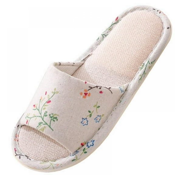 Women Slippers Soft Open Toe Anti-Slip Indoor Outdoor Linen Casual Home Shoes