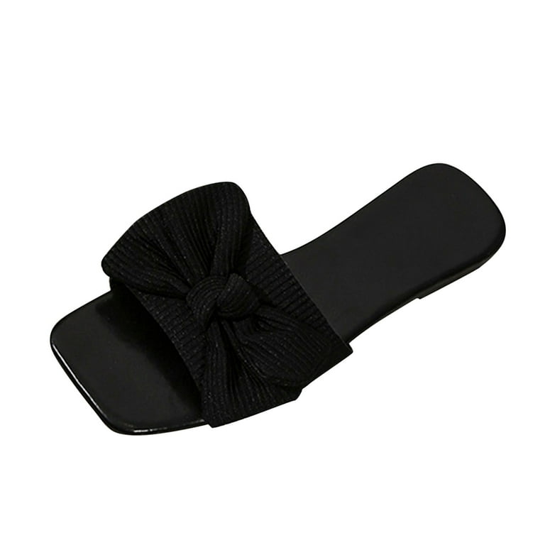 Women Slippers Solid Color Bow Cloth Open Toe Casual Flat Slippers
