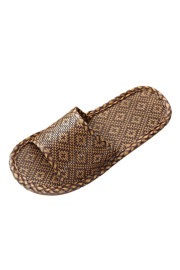 Women Slippers Spring And Summer Slippers Female Rattan Grass Woven Household Indoor Couples Soft Sole Silent Floor Linen Slippers ,Us Size:7.5