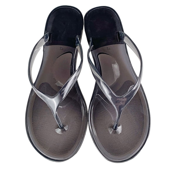 Women Slippers Transparent Jelly Material Flat Bottom Toe Clip Design Classic Flip Flops Comfortable Beach Sandals For Ladies Summer Outdoor Wear ,Us Size:8.5