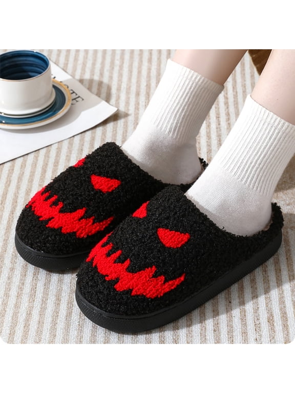 Women Slippers Winter Shoes Halloween Ghost Face Warm Winter Cotton Slippers Men And Women Couple Models Home Indoor Cotton Slippers Soft Bottom Plush Warm Cotton Slippers Black qILAKOG Size 38-39