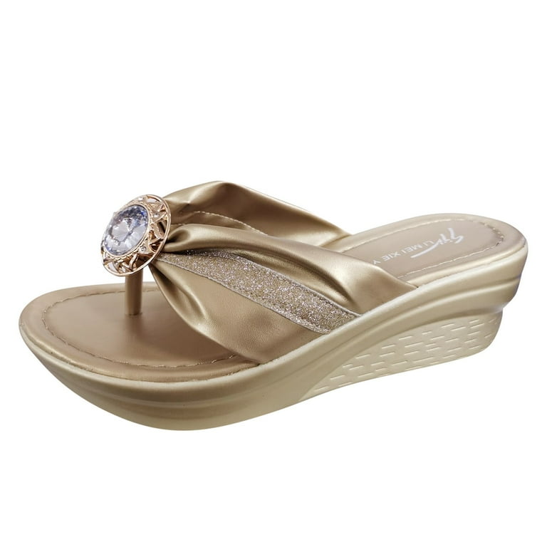 Gold wedge flip flops cheap