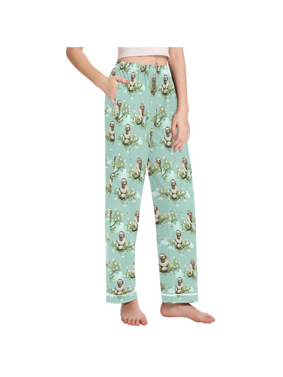 Women Sloth with Leaves Pajamas Pants Lounge Bottoms Sleepwear X-Large