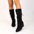 Women Slouch Mid Calf Boots, Tassel Braided Strap Block Heel Boots ...