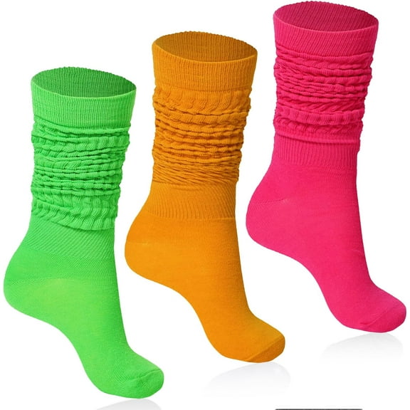 Women Slouch Socks 3 Pairs Extra Long Cotton Knit Knee High Thick Scrunch Socks Size 5-11