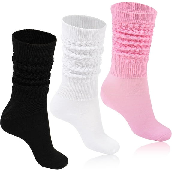 Women Slouch Socks 3 Pairs Extra Long Cotton Knit Knee High Thick Scrunch Socks Size 5-11