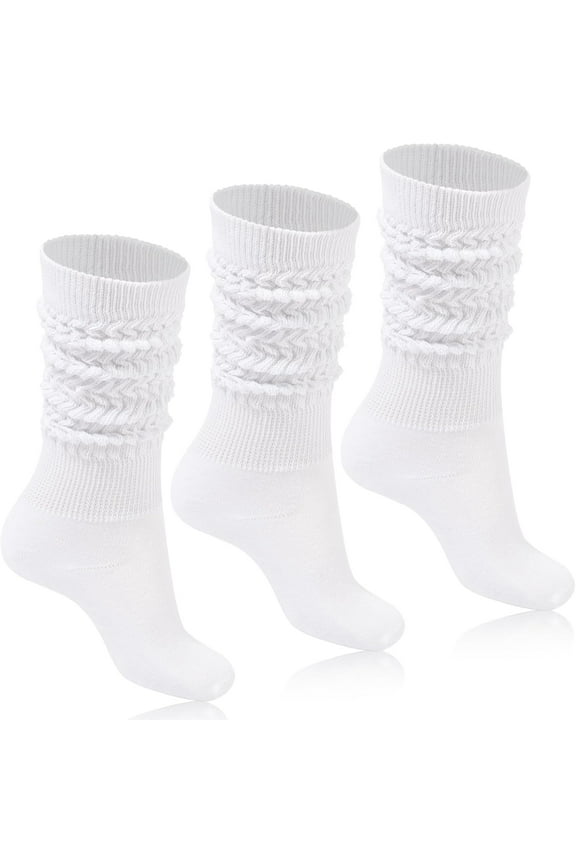 Women Slouch Socks 3 Pairs Extra Long Cotton Knit Knee High Thick Scrunch Socks Size 5-11