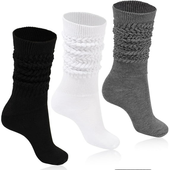 LAKIDAY Women Slouch Socks 3 Pairs Long Cotton Knee High Thick Scrunch Socks
