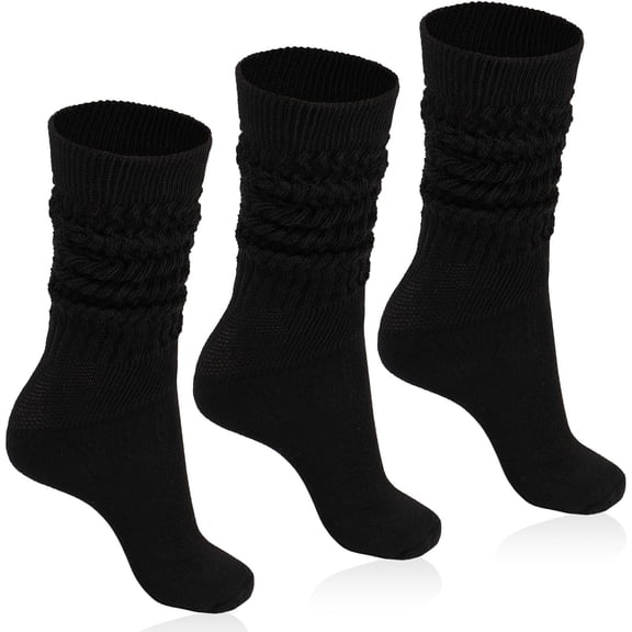 LAKIDAY Women Slouch Socks 3 Pairs Long Cotton Knee High Thick Scrunch Socks