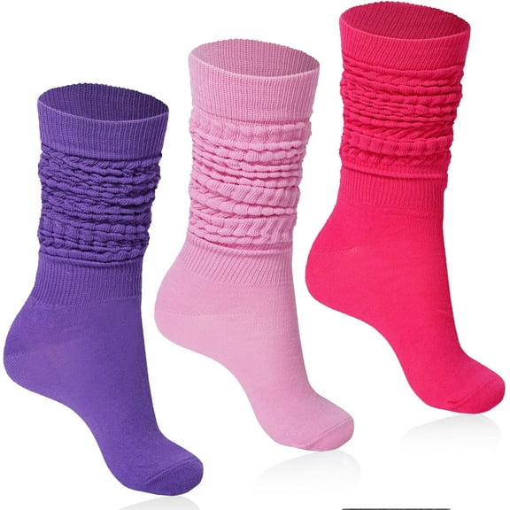 Women Slouch Socks 3 Pairs Long Cotton Knee High Thick Scrunch Socks