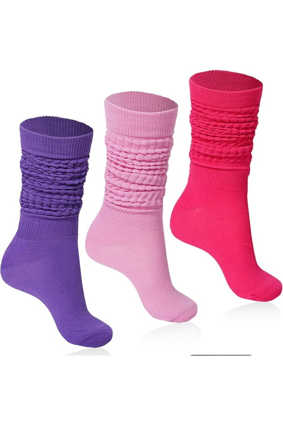 Women Slouch Socks 3 Pairs Long Cotton Knee High Thick Scrunch Socks