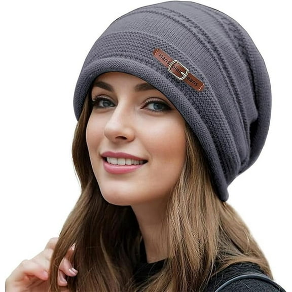 Women Slouchy Beanie Hats, Winter Fleece Warm Soft Skull Knitted Cap for Ladies