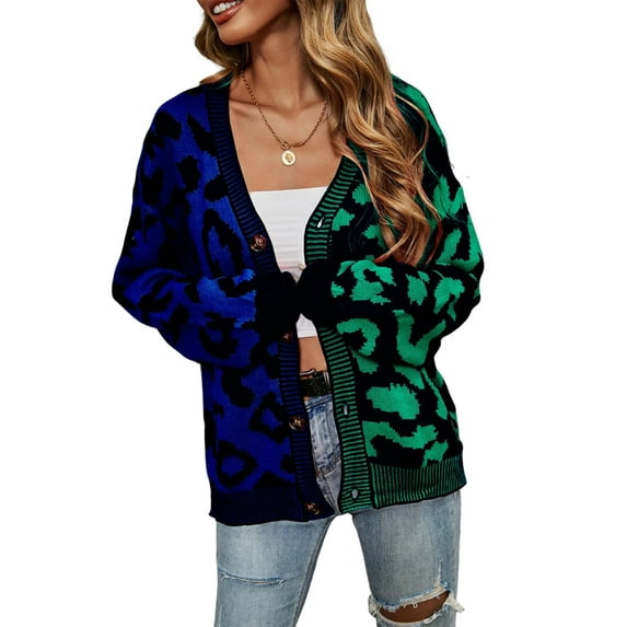 Women Slouchy Checkered Cardigan Open Front Oversized Vintage Graphic Sweaters Plaid Knit Outwear Coat Dark Green M