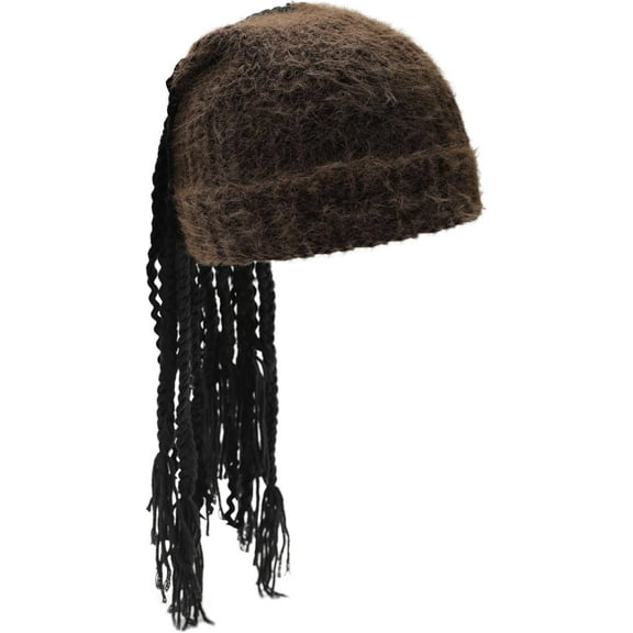 Women Slouchy Knit Beanie with Braided Tassel Warm Winter Stretch Skull Cap