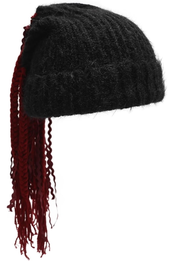 Women Slouchy Knit Beanie with Braided Tassel Warm Winter Stretch Skull Cap