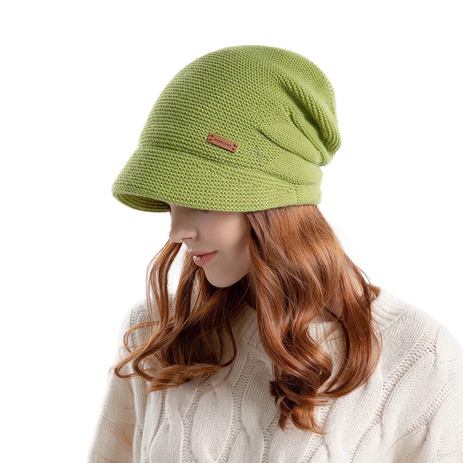 Women\'s Knitted Beanie Green Cozy Skull Ski Hats Cap Winter Warm Slouchy Design Gymreapers Ribbed Knit Skull Beanie - Green main image 2