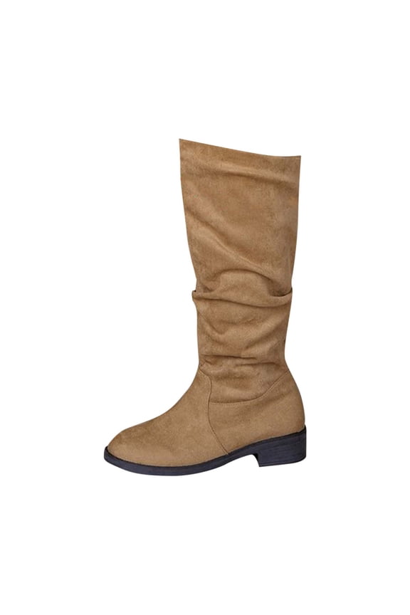 Women Slouchy Mid Calf Flat Boots Extra Wide Calf Knee High Boots Round Toe Side Zip Fall Winter Fashion Comfortable Boots Wide Width Slouchy Ladies Boots