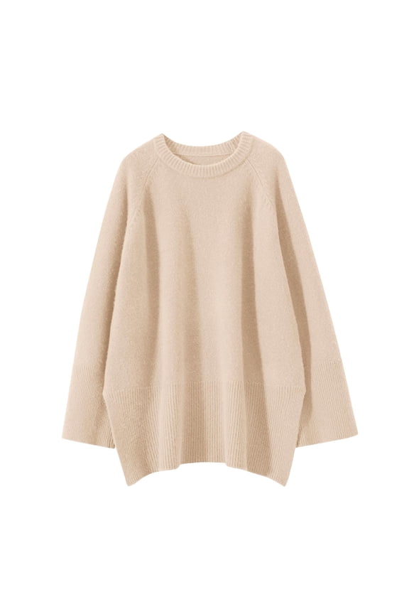 Women Slouchy Sweater Crewneck Long Sleeve Baggy Solid Color Furry Pullover Tops Loose Fit Fall Winter Tops Clothes