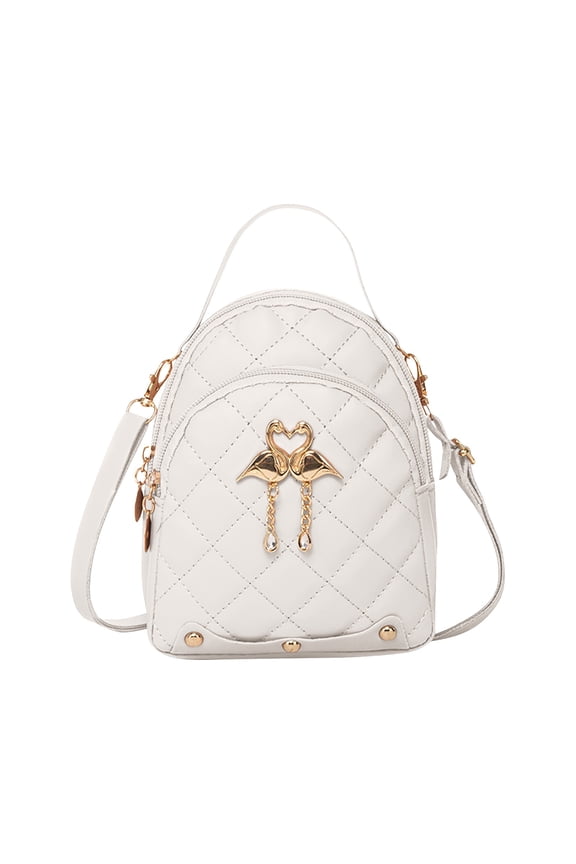 Women Small Backpack Swan Pendant Embroidered Double Layer Mini Cute Travel Backpack Minimalistic Fashionable Elegant Portable Bag