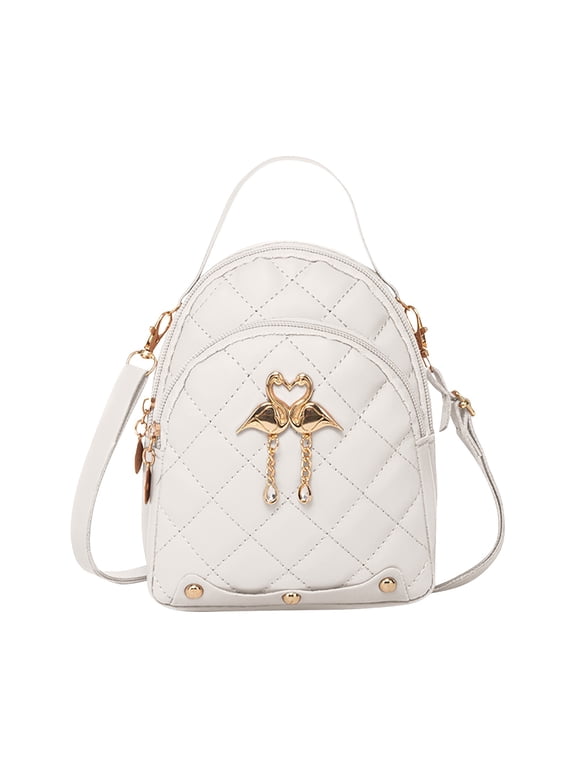 Women Small Backpack Swan Pendant Embroidered Double Layer Mini Cute Travel Backpack Minimalistic Fashionable Elegant Portable Bag