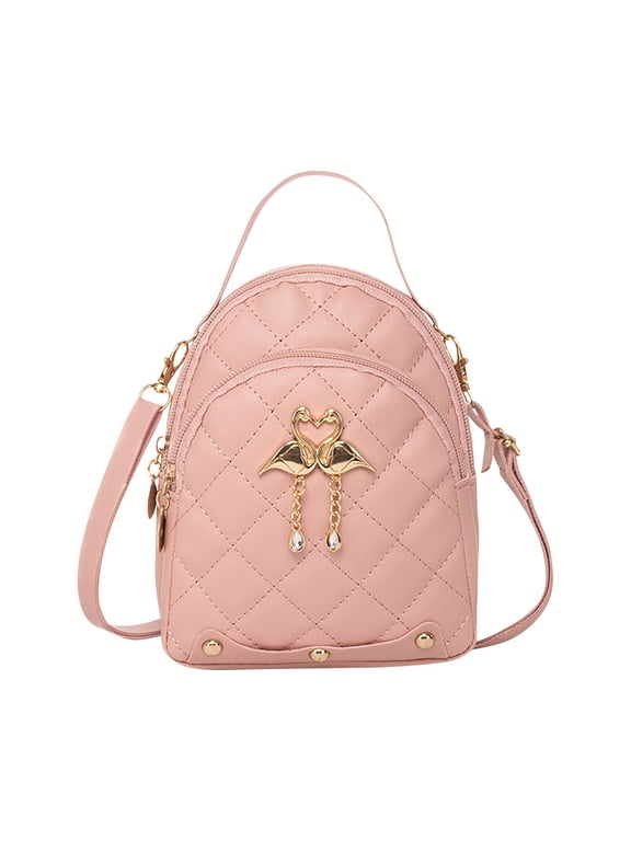 Women Small Backpack Swan Pendant Embroidered Double Layer Mini Cute Travel Backpack Minimalistic Fashionable Elegant Portable Bag