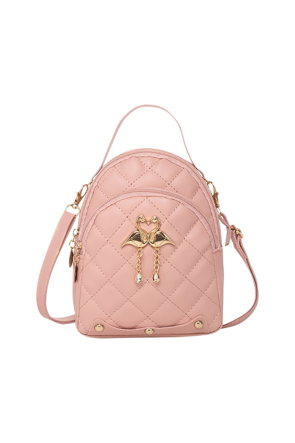 Women Small Backpack Swan Pendant Embroidered Double Layer Mini Cute Travel Backpack Minimalistic Fashionable Elegant Portable Bag