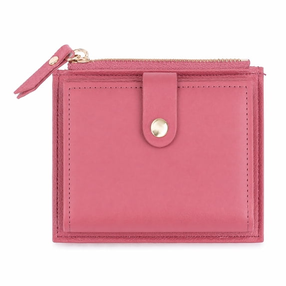 Women Small Bifold Wallet, Slim PU Leather Card Holder Purse with Zipper Coin Pocket, Multi Card Slots Snap Button Mini Pocket Wallet for Ladies