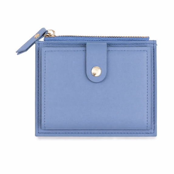 Women Small Bifold Wallet, Slim PU Leather Card Holder Purse with Zipper Coin Pocket, Multi Card Slots Snap Button Mini Pocket Wallet for Ladies
