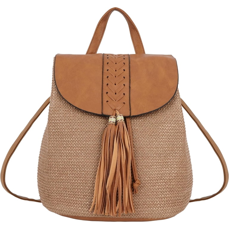 Straw Woven Backpack Flap Drawstring Bucket Daypack Amazon.com: Monique Women Medium Paper Straw Handmade Woven  main image 2