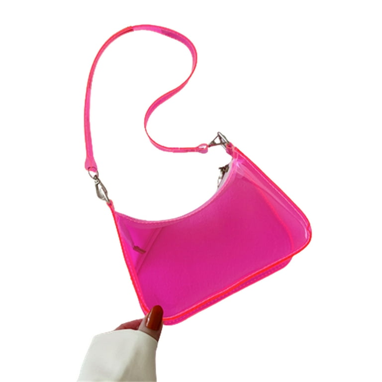 Women Small Cheap Clear Bag Transparent Candy Color Ladies Underarm Shoulder Bags Hot Girls Clutch Purse Handbag Pink