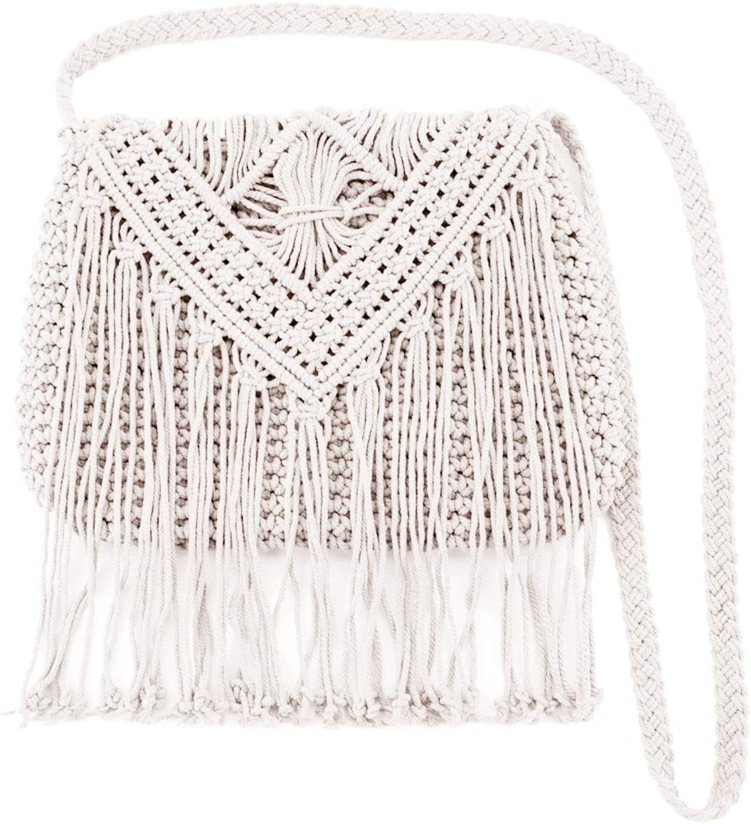 Women Small Cotton Crochet Cross-body Bag Bohemian Shoulder Bag Purse