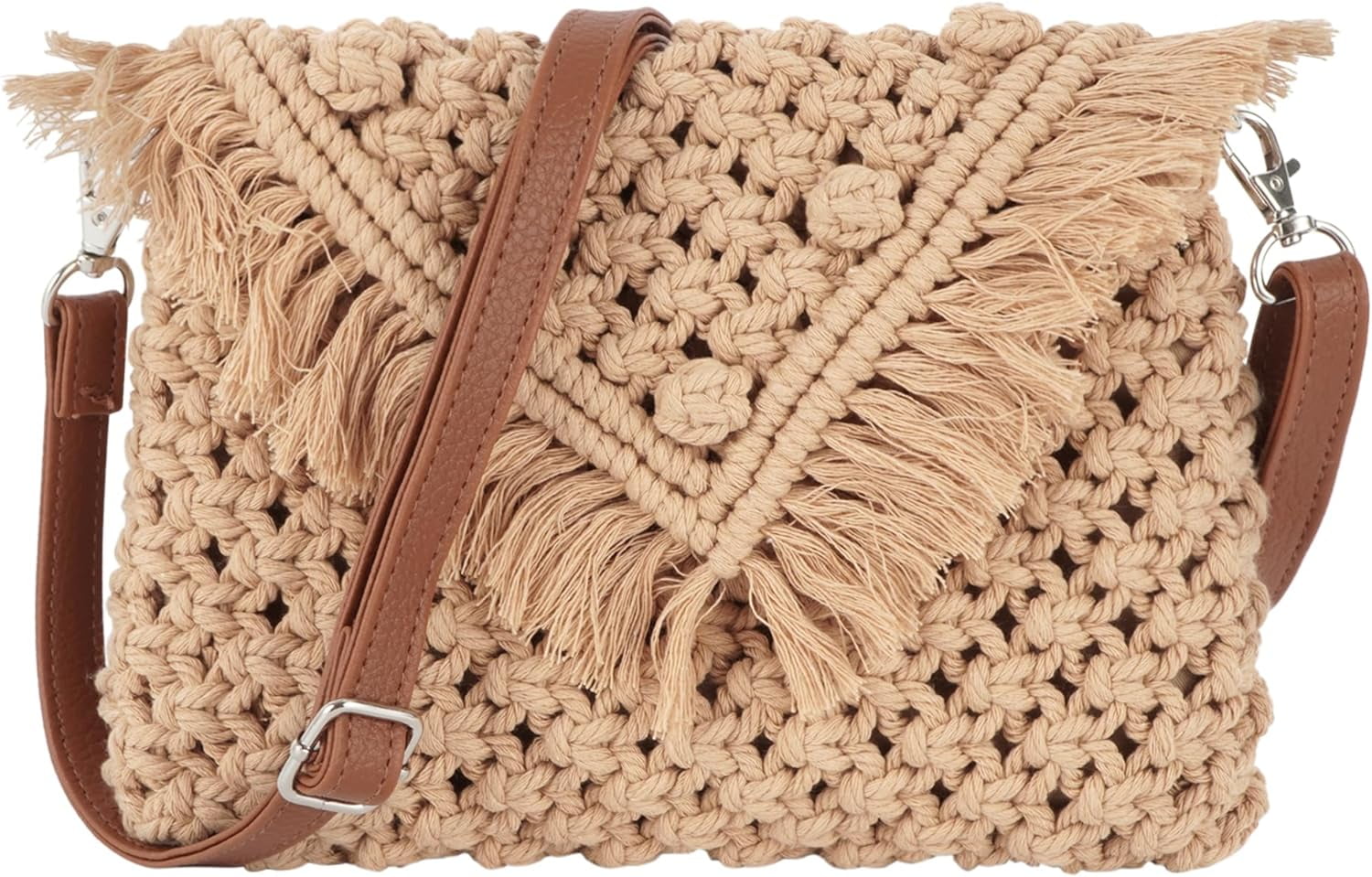 Women Small Cotton Crochet Cross-body Bag Bohemian Shoulder Bag Purse