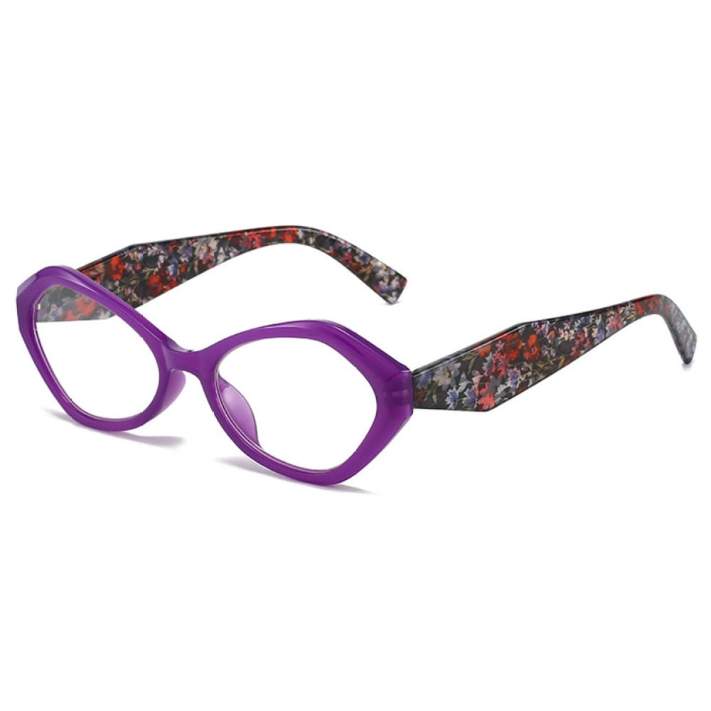 Women small egg designer reading glasses 1 50 purple spring hinges blue