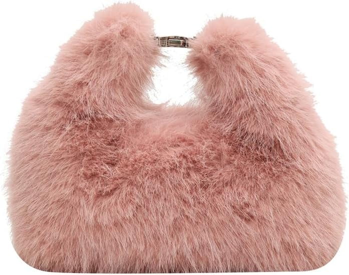Women Small Faux Fox Fur Clutch Bag Mini Furry Evening bag Plush Shoulder Bag Crossbody Bag Hobo Bag Handbag