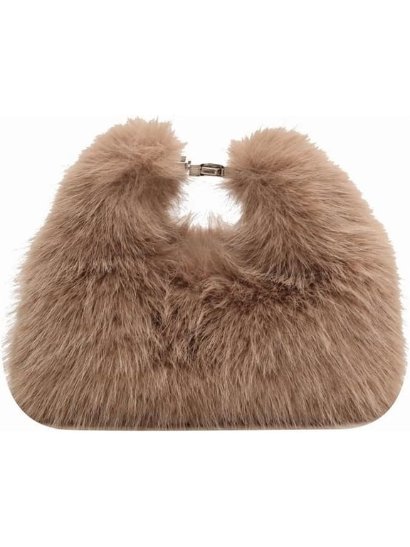 Women Small Faux Fox Fur Clutch Bag Mini Furry Evening bag Plush Shoulder Bag Crossbody Bag Hobo Bag Handbag