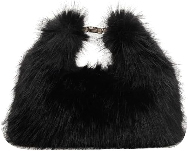Women Small Faux Fox Fur Clutch Bag Mini Furry Evening bag Plush Shoulder Bag Crossbody Bag Hobo Bag Handbag