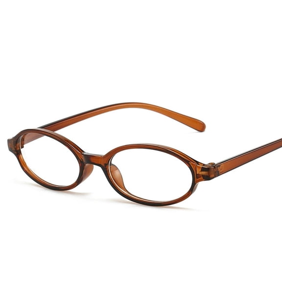 Women Small Oval Glasses Fashionable Flat Lens Eyewear for Daily Casual Wear Brown One Size