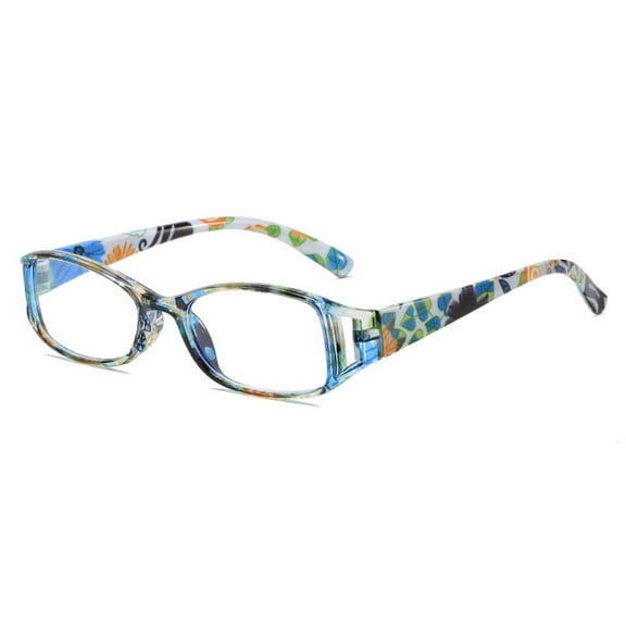 Women Small Rectangular Anti-blue Light Reading Glasses 1.50 Blue Printed Ultra-light Readers +1.50 Strength