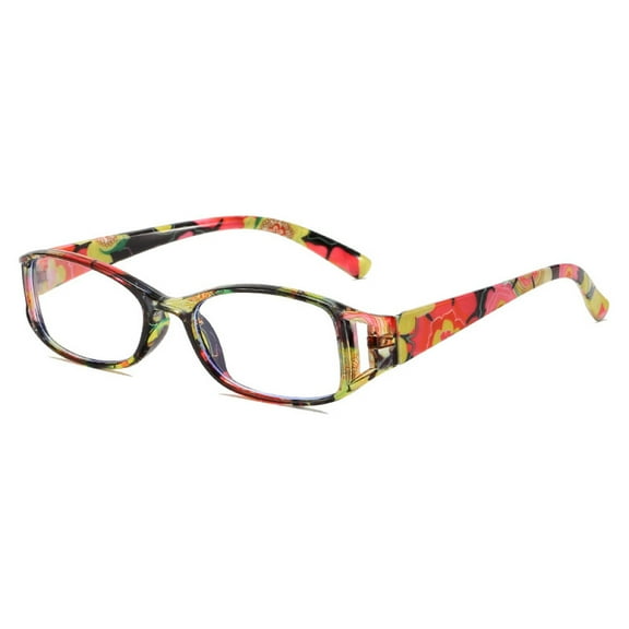 Women Small Rectangular Anti-blue Light Reading Glasses 1.50 Red and Yellow Printed Ultra-light Readers +1.50 Strength
