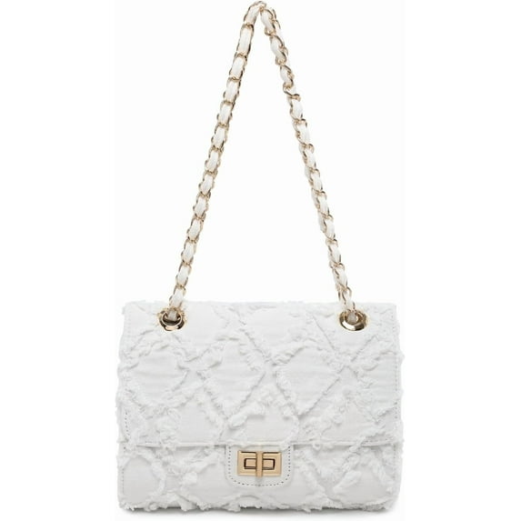 Women Small Shoulder Bags Quilted Crossbody Distressed Jean Denim Purse Evening Bag Clutch Handbag with Chain Strap