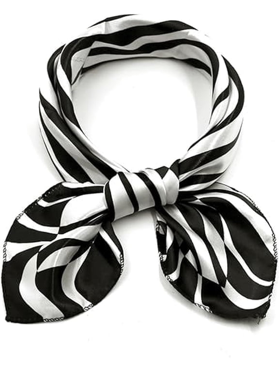 Women Small Square Scarf Scarves Leopard Printed Striped Polka Dots Pattern Kerchief Neckerchief Black White Zebra Pattern