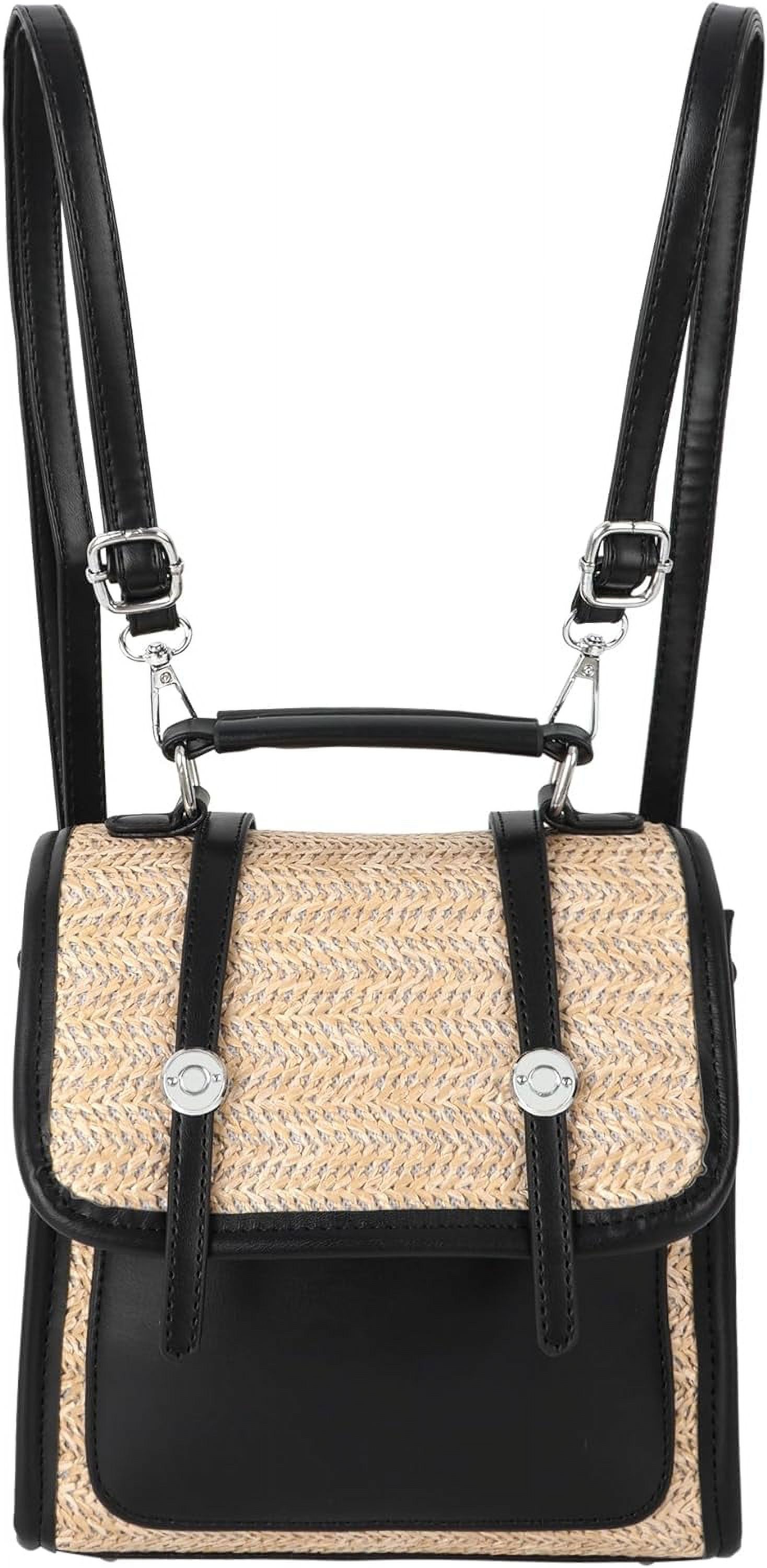 Women Small Straw Woven Backpack Flap Drawstring Daypack  display picture 2