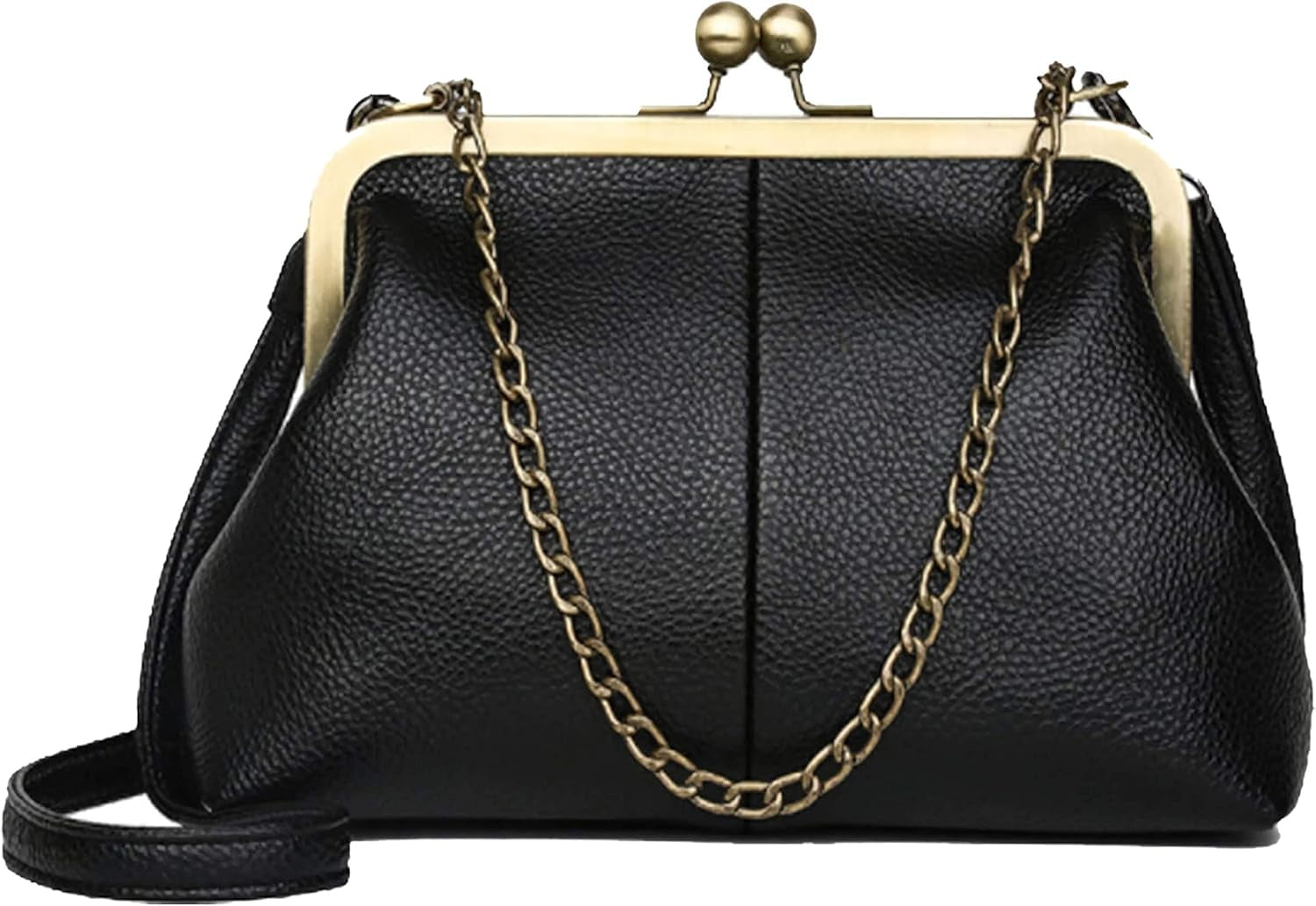 Women Small Vintage Chains Handbag - Pu Leather Kiss Lock Purse ...