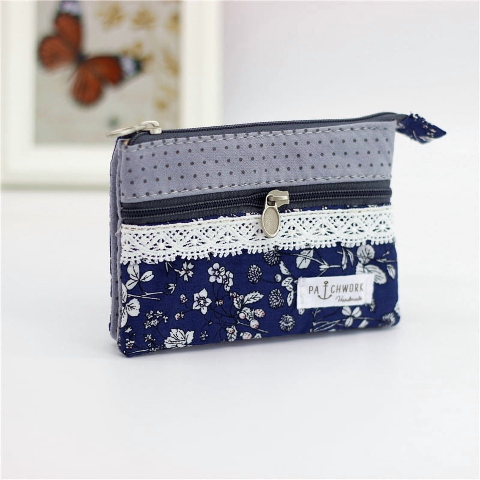 Women Small Zipper Coin Purse Handmade Fabric Flower Embroidered Change  Pouch Cotton Double Zipper Wallet